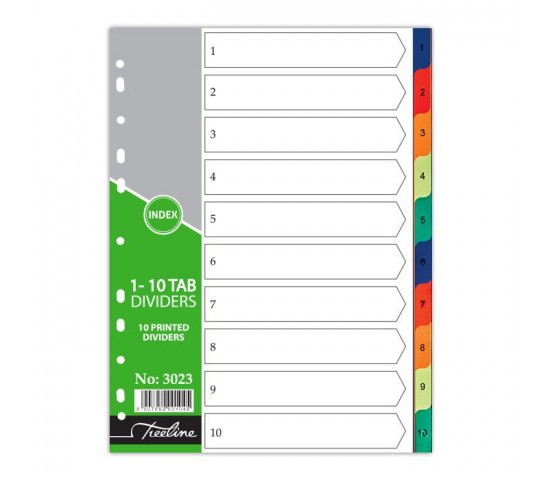 Treeline A4 PVC Numbered Index Tabs(1-10)