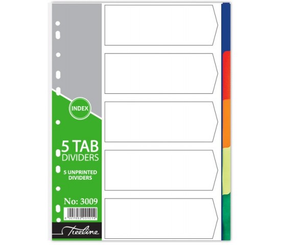 Treeline A4 PVC Unprinted 5 Tab Divider