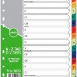 Treeline A4 Board Index Tabs A-Z