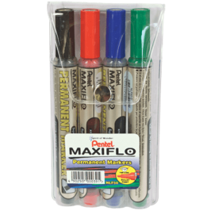 Pentel Maxiflo Bullet Tip Permanent Markers (Wallet of 4)